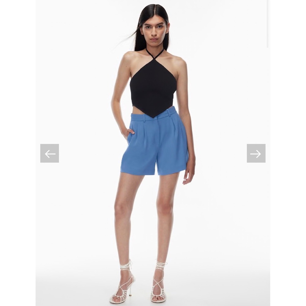 Aritzia Babaton Old Money Pleated Mid Thigh Preppy Boho Belted Blue Shorts  4